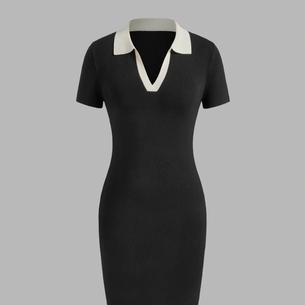 Cider Black Mini Dress with Cream Polo Collar - Picture 2 of 4